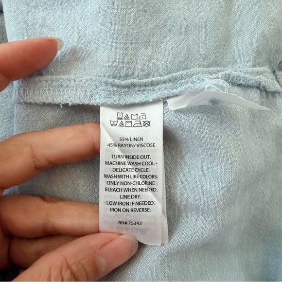 Laura Ashley Soft Blue V-Neck Blouse - Picture 9 of 12